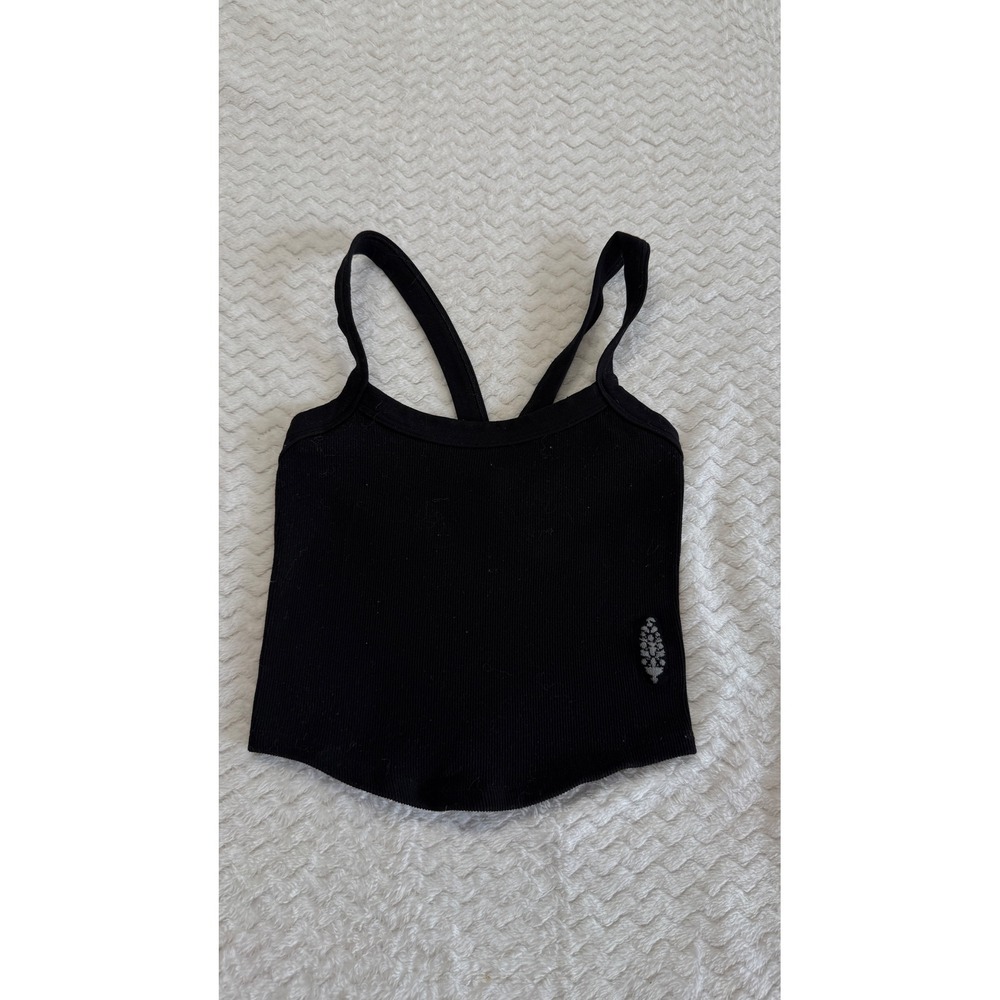 FP Movement Free People Black Ribbed Cross Back Crop Tank Top XS/S OB1151624